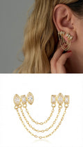 18K Gold Plated Stainless Steel Marquise Baguette CZ Chain Drape Double Stud Earrings - CW1VPEARRING00422 | Wholesale Stainless Steel Jewelry Catwalk Jewellery Europe