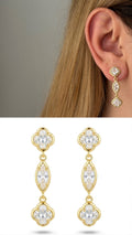 18K Gold Plated Stainless Steel Clover Marquise CZ Linear Drop Earrings - CW1VPEARRING00423 | Wholesale Stainless Steel Jewelry Catwalk Jewellery Europe