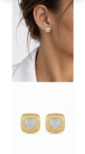 18K Gold Plated Stainless Steel Textured Square Pave CZ Heart Stud Earrings - CW1VPEARRING00424 | Wholesale Stainless Steel Jewelry Catwalk Jewellery Europe