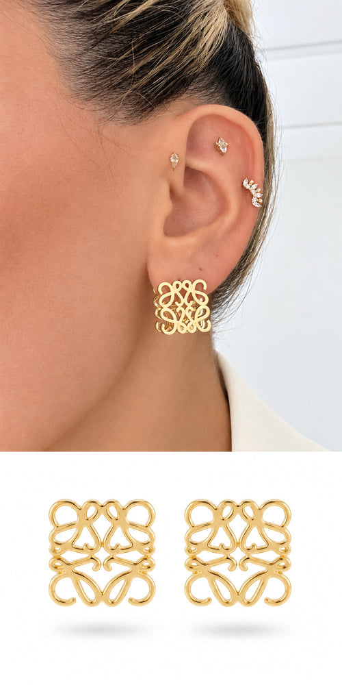 18K Gold Plated Stainless Steel Anagram Monogram Cutout Statement Stud Earrings - CW1VPEARRING00425 | Wholesale Stainless Steel Jewelry Catwalk Jewellery Europe