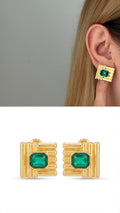 18K Gold Plated Stainless Steel Grooved Square Emerald Cut Green CZ Stud Earrings - CW1VPEARRING00427 | Wholesale Stainless Steel Jewelry Catwalk Jewellery Europe
