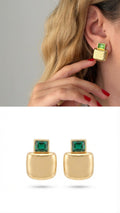 18K Gold Plated Stainless Steel Smooth Puffed Square Emerald Cut Green CZ Stud Earrings - CW1VPEARRING00428 | Wholesale Stainless Steel Jewelry Catwalk Jewellery Europe