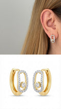 18K Gold Plated Stainless Steel Pave CZ Oval Floating Bezel CZ Huggie Hoop Earrings - CW1VPEARRING00432 | Wholesale Stainless Steel Jewelry Catwalk Jewellery Europe