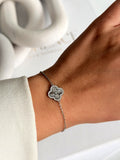 Silver CZ Pave Ribbed Clover Motif Chain Bracelet - CW1VPBRCLT002 | Wholesale Stainless Steel Jewelry Catwalk Jewellery Europe