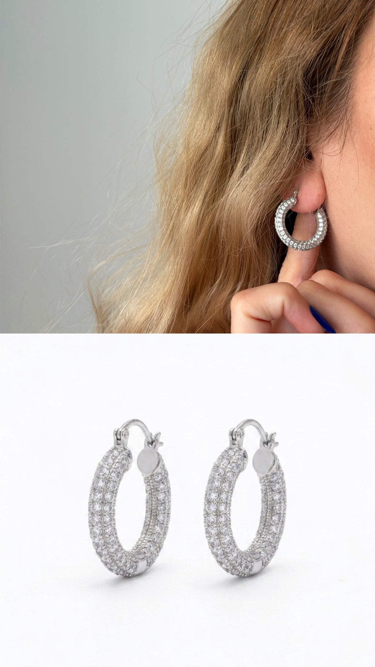 CW1VPEARNG00257-silver-chunky-power-dressing-hoops-cz-pave-curated-maximalism-statement-earrings-catwalkjewellery wholesale jewelry VIP 14K EARRINGS  Catwalk Jewellery Europe