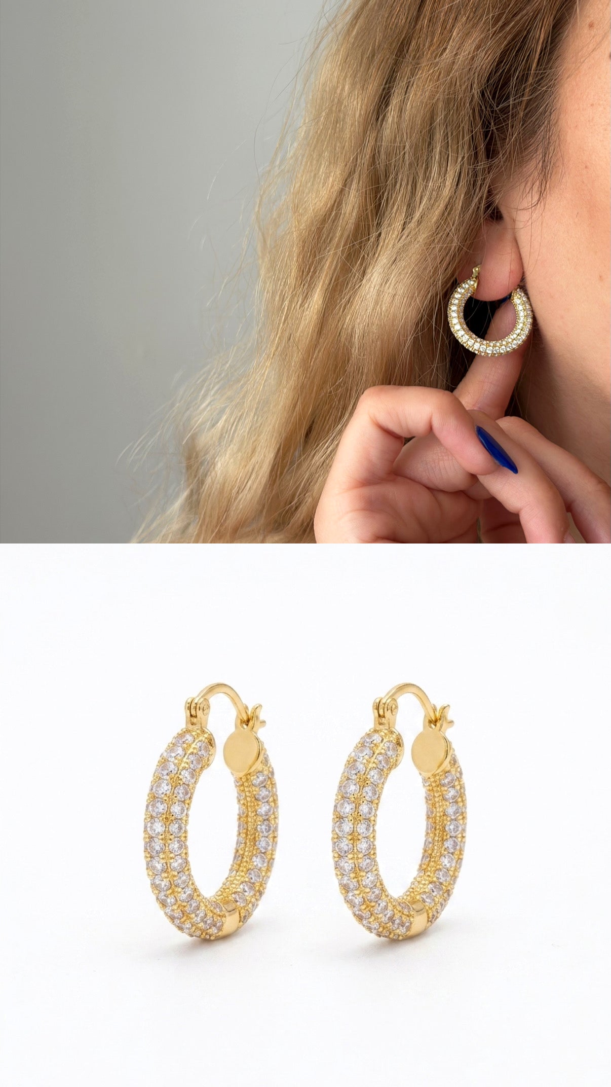 CW1VPEARNG00258-gold-chunky-power-dressing-hoops-cz-pave-curated-maximalism-statement-earrings-catwalkjewellery wholesale jewelry VIP 14K EARRINGS  Catwalk Jewellery Europe