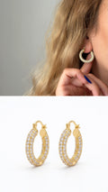 Gold Chunky Power Dressing Hoops CZ Pave Curated Maximalism Statement Earrings - CW1VPEARNG00258 | Wholesale Stainless Steel Jewelry Catwalk Jewellery Europe
