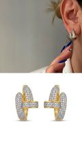 Gold CZ Pave Nail Motif Interlocking Chunky Huggie Hoop Edgy Statement Earrings - CW1VPEARNG00264 | Wholesale Stainless Steel Jewelry Catwalk Jewellery Europe