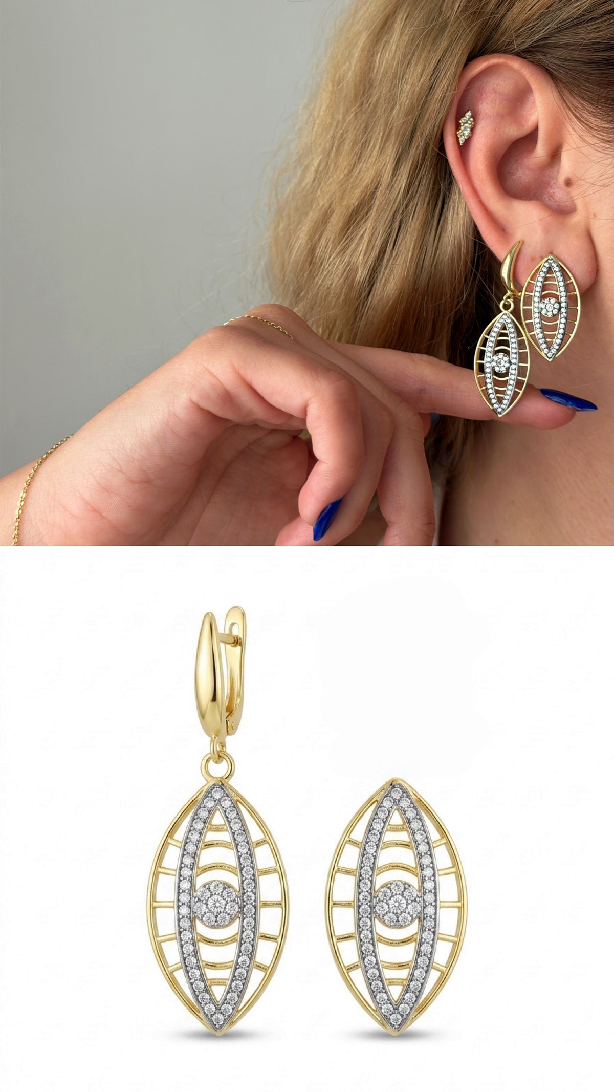 Two-Tone Cubic Zirconia Vip 14k earrings  – Catwalk Jewellery wholesale jewelry VIP 14K EARRINGS  Catwalk Jewellery Europe