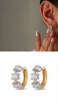 Two Tone Baguette CZ Cluster Accent C Hoop Statement Earrings - CW1VPEARNG00272 | Wholesale Stainless Steel Jewelry Catwalk Jewellery Europe