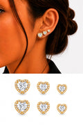 Gold CZ Pave Heart Cut Halo Graduated Stud Earring Set Of 3 - CW1VPEARNG00277 | Wholesale Stainless Steel Jewelry Catwalk Jewellery Europe