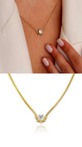 Gold Round Solitaire CZ Sunburst Snake Chain Necklace - CW1NKL0038 | Wholesale Stainless Steel Jewelry Catwalk Jewellery Europe