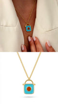Gold Turquoise Enamel Padlock Pendant Necklace - CW1NKL0039 | Wholesale Stainless Steel Jewelry Catwalk Jewellery Europe