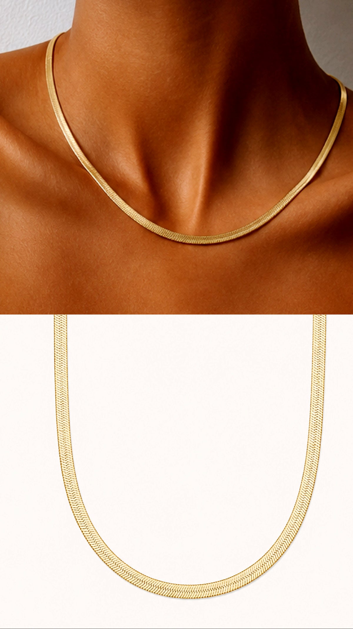 Gold Flat Herringbone Snake Chain Necklace - CW1NKL0042 | Wholesale Stainless Steel Jewelry Catwalk Jewellery Europe