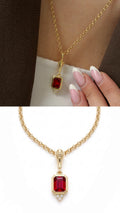 Gold Ruby Red Emerald Cut CZ Bezel Pendant Necklace - CW1NKL0044 | Wholesale Stainless Steel Jewelry Catwalk Jewellery Europe