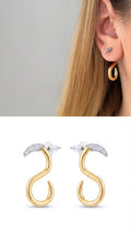 Gold S Shape Swirl CZ Pave Accent Front To Back Earrings - CW1VPEARNG00220 | Wholesale Stainless Steel Jewelry Catwalk Jewellery Europe