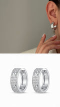 Silver Chunky Power Dressing Hoops Screw Motif CZ Pave Curated Maximalism Statement Earrings - CW1VPEARNG00229 | Wholesale Stainless Steel Jewelry Catwalk Jewellery Europe
