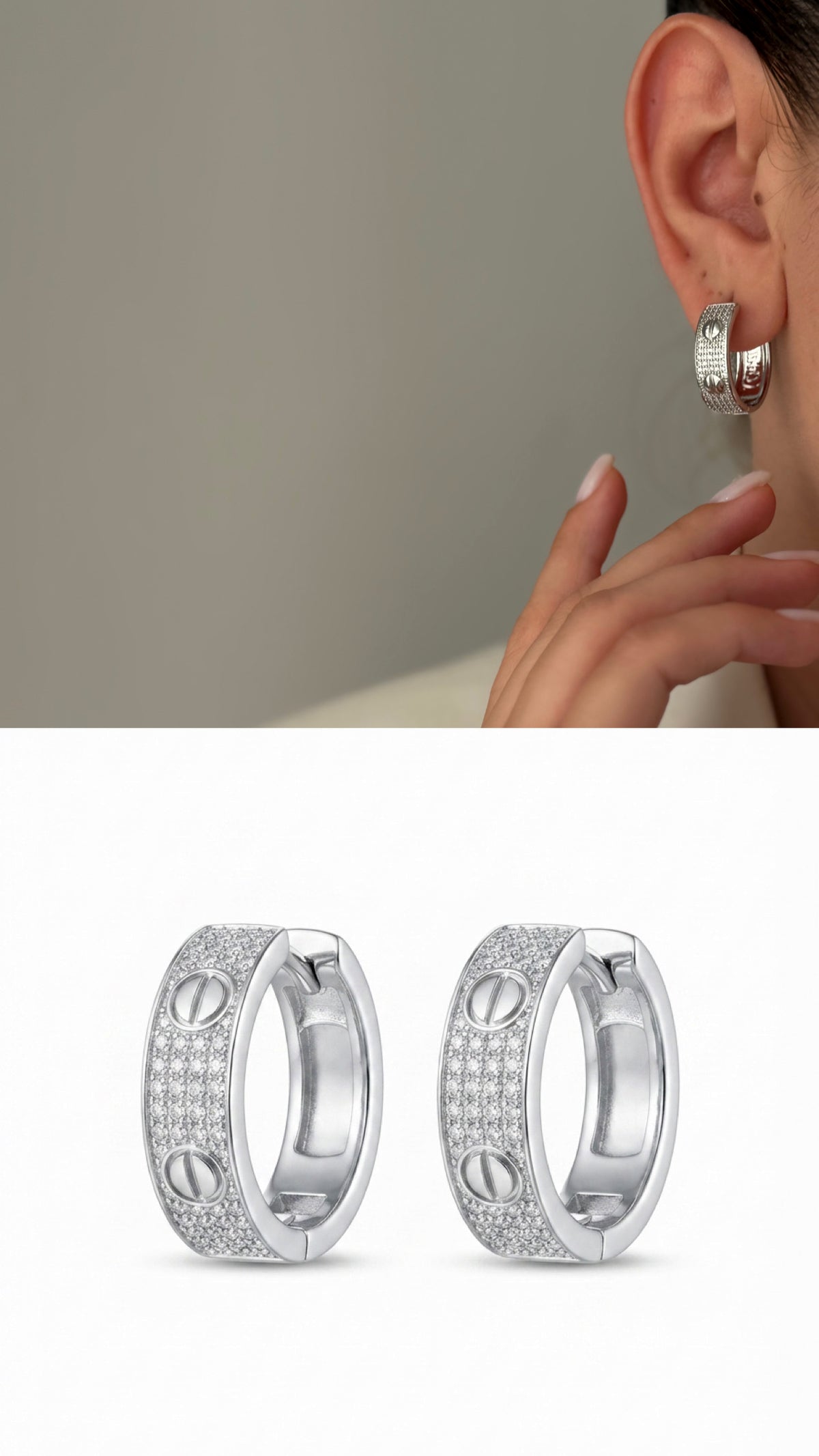 CW1VPEARNG00229-silver-chunky-power-dressing-hoops-screw-motif-cz-pave-curated-maximalism-statement-earrings-catwalkjewellery wholesale jewelry VIP 14K EARRINGS  Catwalk Jewellery Europe