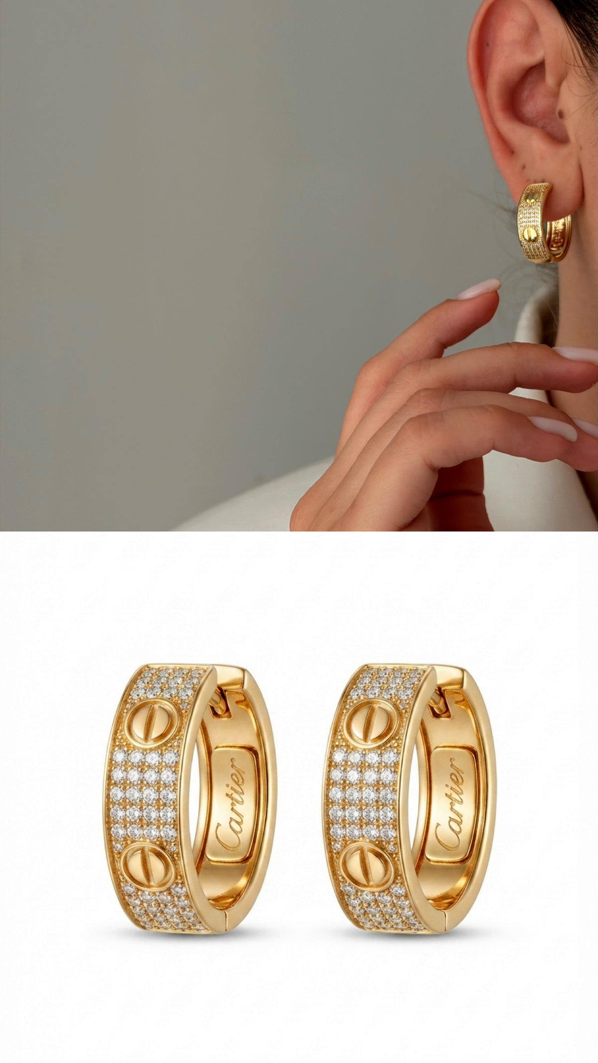 Gold Chunky Power Dressing Hoops Screw Motif CZ Pave Curated Maximalism Statement Earrings - CW1VPEARNG00230 | Wholesale Stainless Steel Jewelry Catwalk Jewellery Europe