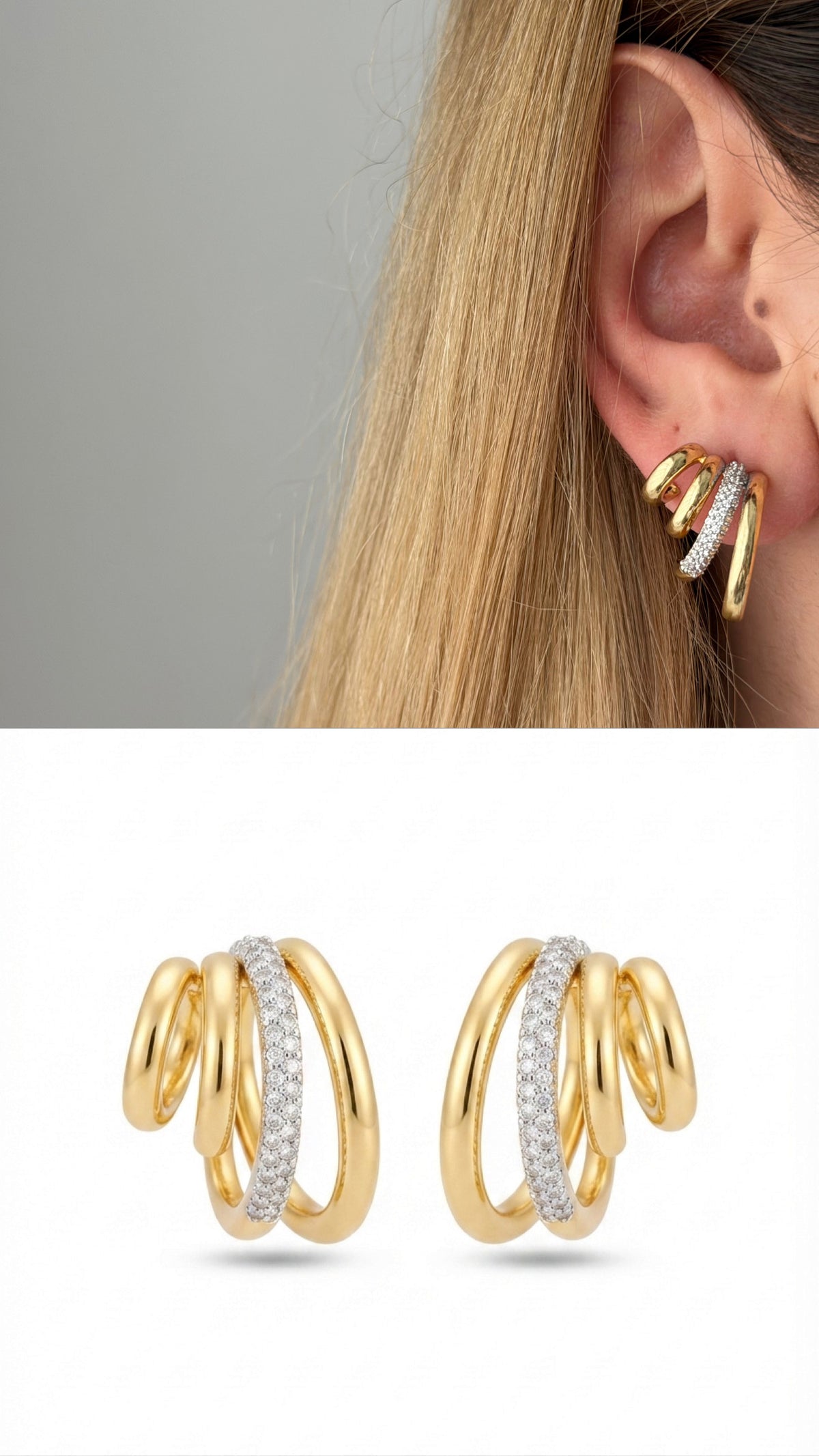 18K Gold Plated Stainless Steel Pave CZ Multi Row Wrap Cuff Earrings - CW1VPEARRING00433 | Wholesale Stainless Steel Jewelry Catwalk Jewellery Europe