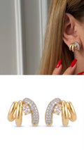 18K Gold Plated Stainless Steel Pave CZ Oval Marquise Cuff Earrings - CW1VPEARRING00434 | Wholesale Stainless Steel Jewelry Catwalk Jewellery Europe