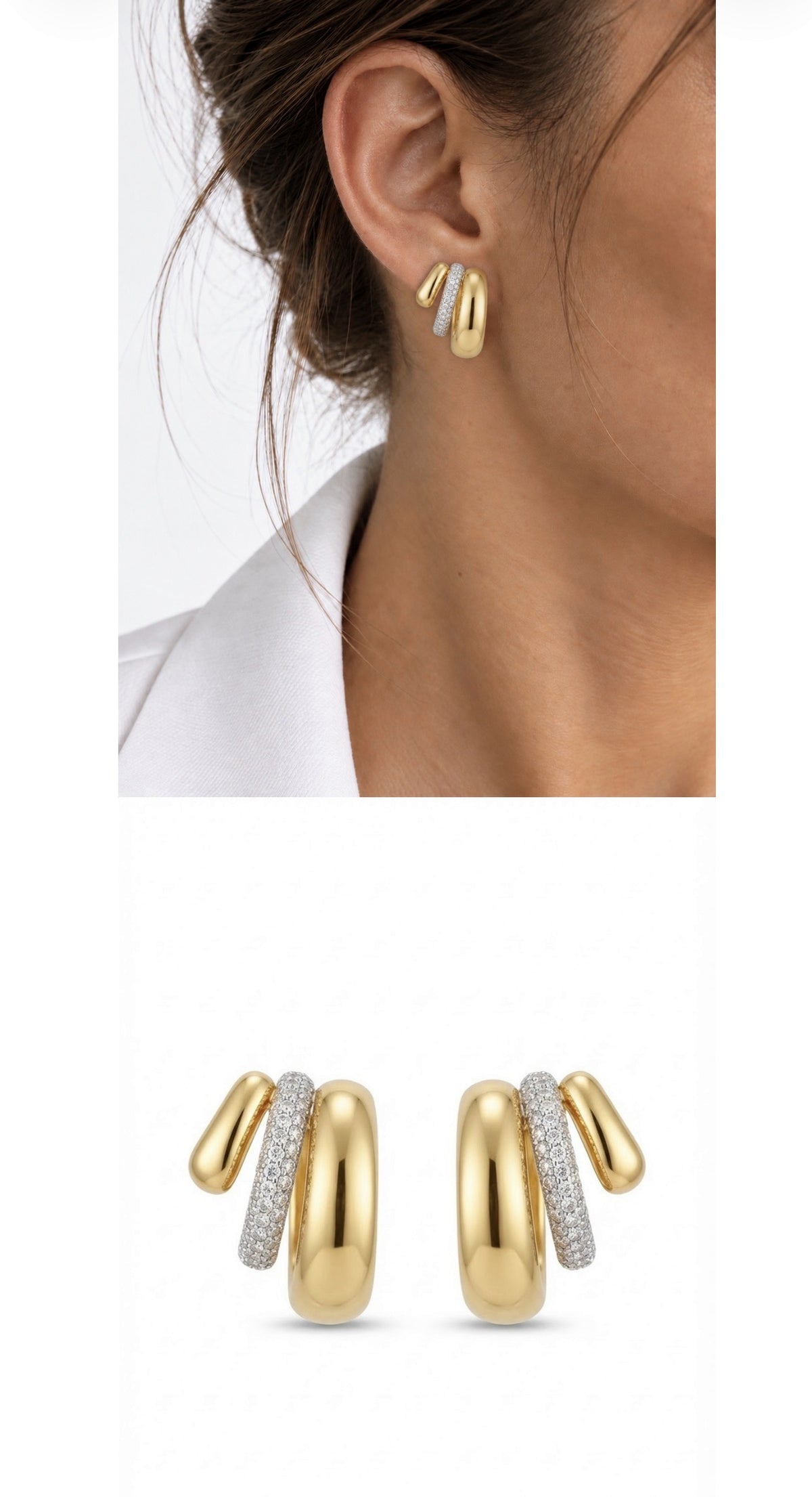 18K Gold Plated Stainless Steel Triple Row Pave CZ Wrap Cuff Earrings - CW1VPEARRING00435 | Wholesale Stainless Steel Jewelry Catwalk Jewellery Europe