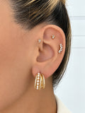 18K Gold Plated Stainless Steel Multi Row Pearl Pave CZ Cuff Hoop Earrings - CW1VPEARRING00437 | Wholesale Stainless Steel Jewelry Catwalk Jewellery Europe