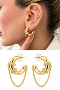 18K Gold Plated Stainless Steel Pave CZ Banded Drape Chain C Hoop Earrings - CW1VPEARRING00439 | Wholesale Stainless Steel Jewelry Catwalk Jewellery Europe