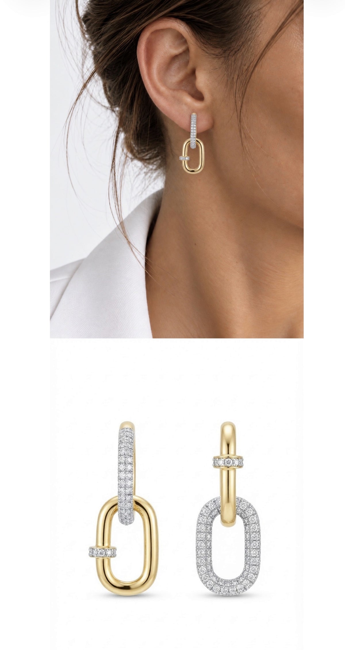 18K Gold Plated Stainless Steel Pave CZ Asymmetric Paperclip Drop Earrings - CW1VPEARRING00442 | Wholesale Stainless Steel Jewelry Catwalk Jewellery Europe