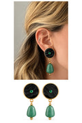 18K Gold Plated Stainless Steel Black Enamel Emerald CZ Green Marble Drop Earrings - CW1VPEARRING00444 | Wholesale Stainless Steel Jewelry Catwalk Jewellery Europe