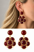 18K Gold Plated Stainless Steel Burgundy Red Resin Cabochon Pearl Cluster Earrings - CW1VPEARRING00445 | Wholesale Stainless Steel Jewelry Catwalk Jewellery Europe