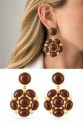 18K Gold Plated Stainless Steel Brown Resin Cabochon Pearl Cluster Earrings - CW1VPEARRING00448 | Wholesale Stainless Steel Jewelry Catwalk Jewellery Europe