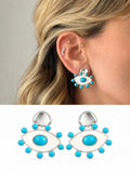 Silver Plated Stainless Steel Turquoise White Enamel Abstract Evil Eye Stud Earrings - CW1VPEARRING00455 | Wholesale Stainless Steel Jewelry Catwalk Jewellery Europe