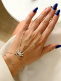 Silver CZ Pave Eyelash Crescent Fan Beaded Station Hand Chain - CW1HANDCHAIN0041 | Wholesale Stainless Steel Jewelry Catwalk Jewellery Europe