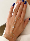 Silver CZ Pave Heart Turquoise Evil Eye Beaded Chain Hand Chain - CW1HANDCHAIN0053 | Wholesale Stainless Steel Jewelry Catwalk Jewellery Europe
