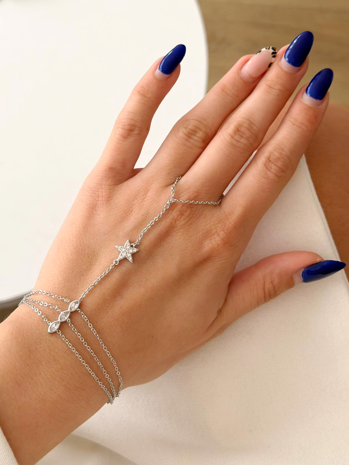 Silver CZ Pave Star Marquise Multi Chain Hand Chain - CW1HANDCHAIN0057 | Wholesale Stainless Steel Jewelry Catwalk Jewellery Europe