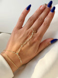 Gold Alternating Baguette Round CZ Pave Station Hand Chain - CW1HANDCHAIN0067 | Wholesale Stainless Steel Jewelry Catwalk Jewellery Europe