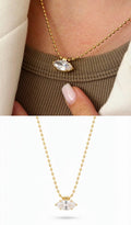 Gold Marquise Cut CZ Solitaire Pendant Ball Chain Necklace - CW1NKL0049 | Wholesale Stainless Steel Jewelry Catwalk Jewellery Europe