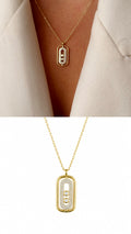 Gold CZ Pave Vertical Oval Move Motif Pendant Necklace - CW1NKL0056 | Wholesale Stainless Steel Jewelry Catwalk Jewellery Europe