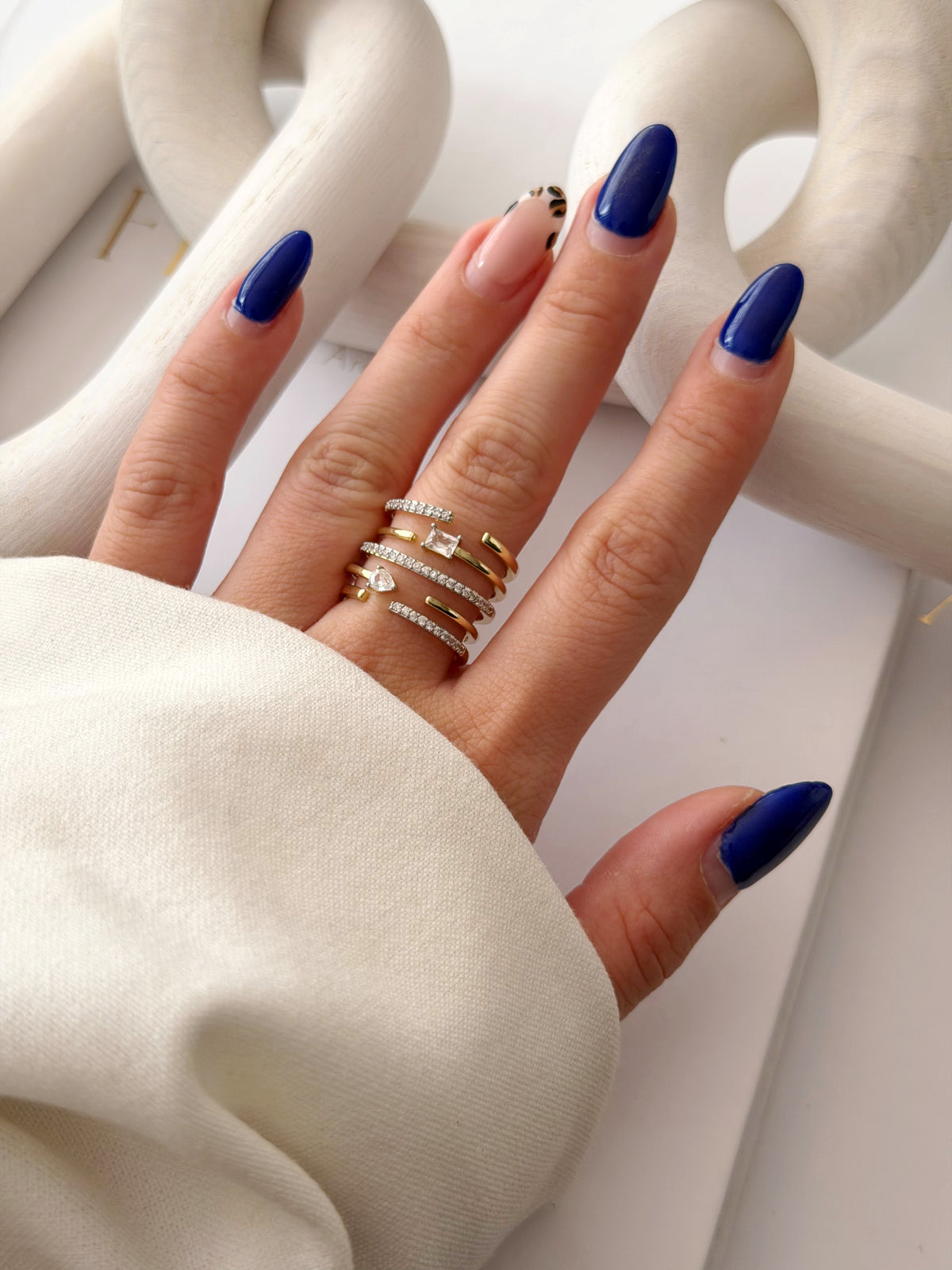 Gold Multi Layer Wrap Baguette And Pear CZ Open Ring - CW1RING00192 | Wholesale Stainless Steel Jewelry Catwalk Jewellery Europe