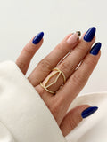 Gold CZ Pave Geometric Open Cage Statement Ring - CW1RING00205 | Wholesale Stainless Steel Jewelry Catwalk Jewellery Europe