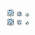 Silver Light Blue CZ Halo Cushion Cut Stud Earrings Set - CW1STEAR005 | Wholesale Stainless Steel Jewelry Catwalk Jewellery Europe