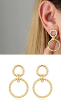 18K Gold Plated Stainless Steel Interlocking Double Ring Drop Earrings - CW1VPEARNG00350 | Wholesale Stainless Steel Jewelry Catwalk Jewellery Europe