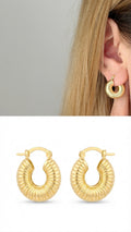 18K Gold Plated Stainless Steel Chunky Ribbed Croissant Hoop Earrings - CW1VPEARNG00351 | Wholesale Stainless Steel Jewelry Catwalk Jewellery Europe