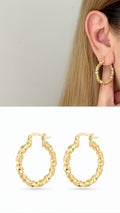 18K Gold Plated Stainless Steel Medium Twisted Rope Hoop Earrings - CW1VPEARNG00353 | Wholesale Stainless Steel Jewelry Catwalk Jewellery Europe