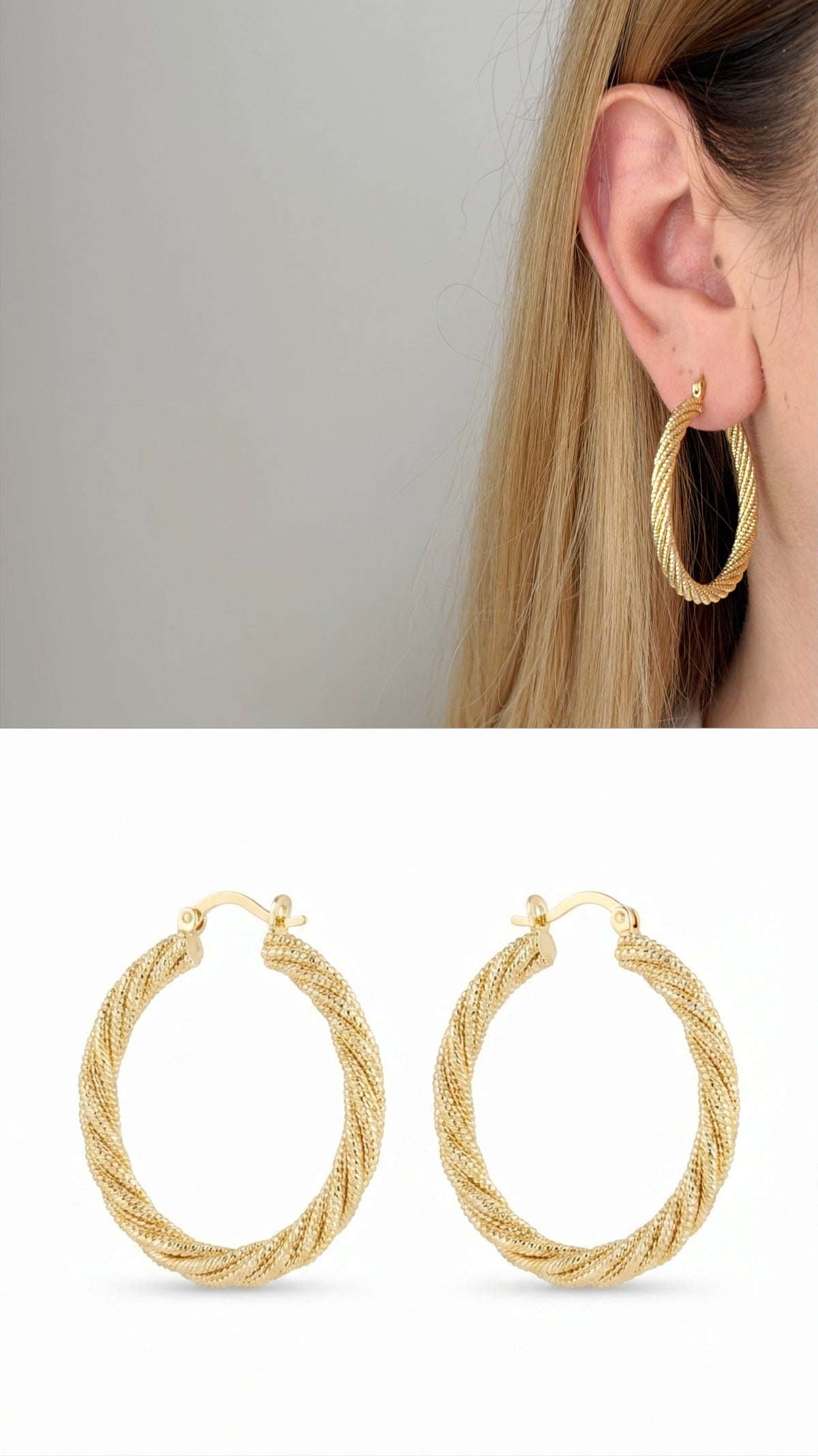 18K Gold Plated Stainless Steel Textured Twisted Hoop Earrings - CW1VPEARNG00355 | Wholesale Stainless Steel Jewelry Catwalk Jewellery Europe