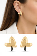 18K Gold Plated Stainless Steel Puffy Heart Black CZ Accent Stud Earrings - CW1VPEARNG00357 | Wholesale Stainless Steel Jewelry Catwalk Jewellery Europe