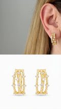 18K Gold Plated Stainless Steel Triple Row CZ Huggie Hoop Earrings - CW1VPEARNG00360 | Wholesale Stainless Steel Jewelry Catwalk Jewellery Europe