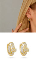 18K Gold Plated Stainless Steel Pave CZ Interlocking Double Hoop Earrings - CW1VPEARNG00361 | Wholesale Stainless Steel Jewelry Catwalk Jewellery Europe