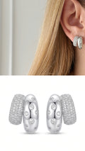 Silver Plated Stainless Steel Pave And Bezel CZ Double Band Huggie Hoop Earrings - CW1VPEARNG00364 | Wholesale Stainless Steel Jewelry Catwalk Jewellery Europe